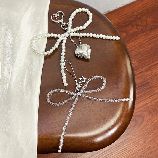 Pearl Bow Heart Bag Charm