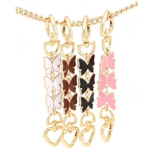 Annelie Butterfly and Heart Bag Extender - Gold with Pink, Black, and Brown Accents