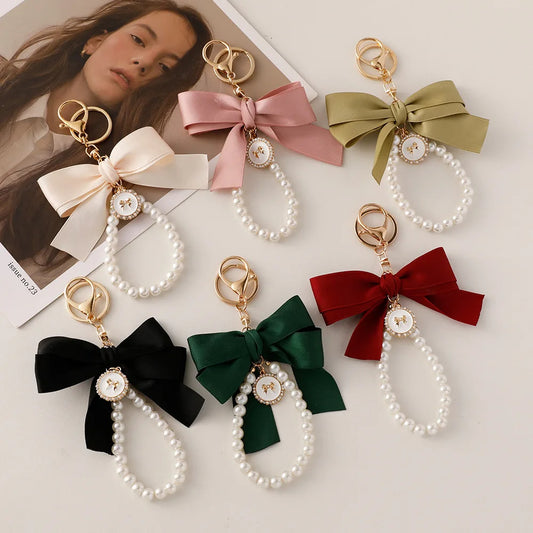 Elegant Bow and Pearl Bag Charm - Classy Handbag Accessory - ANNELIE 