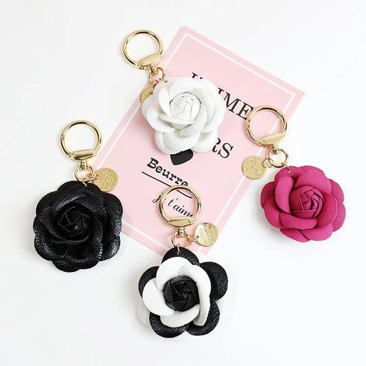 Elegant Leather Rose Bag Charm - Stylish Handbag Accessory - ANNELIE 